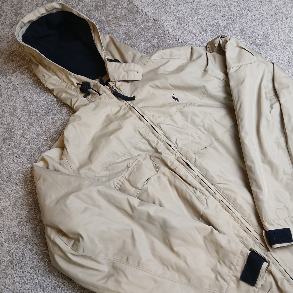 Polo Ralph Lauren Mens Tan Khaki Hooded Fleece Lined Nylon Jacket Small